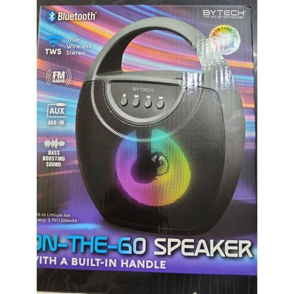 BYTECH ON THE GO SPEAKER BLUETOOTH FM RADIO USB/TF CARD COLOR CHANGE AUX INPUT. - Picture 2 of 3